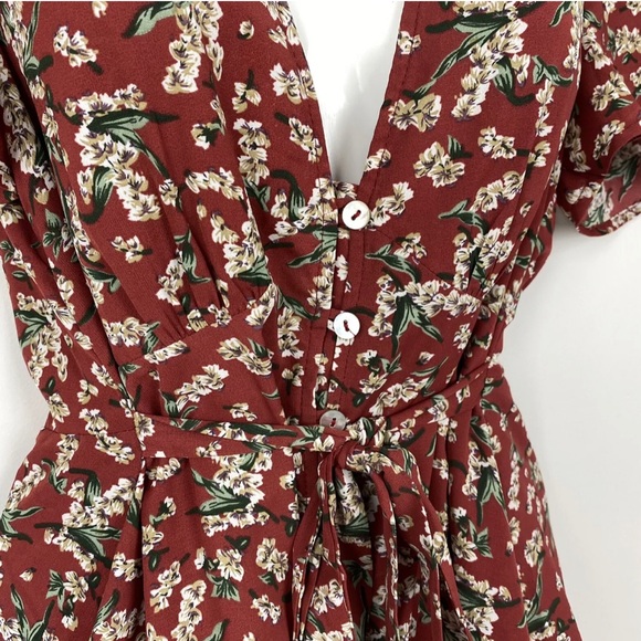 Mooloola Mini Dress Floral Rust Button Flutter Sleeve Christmas Xmas Boho Sz 10 - Picture 7 of 11